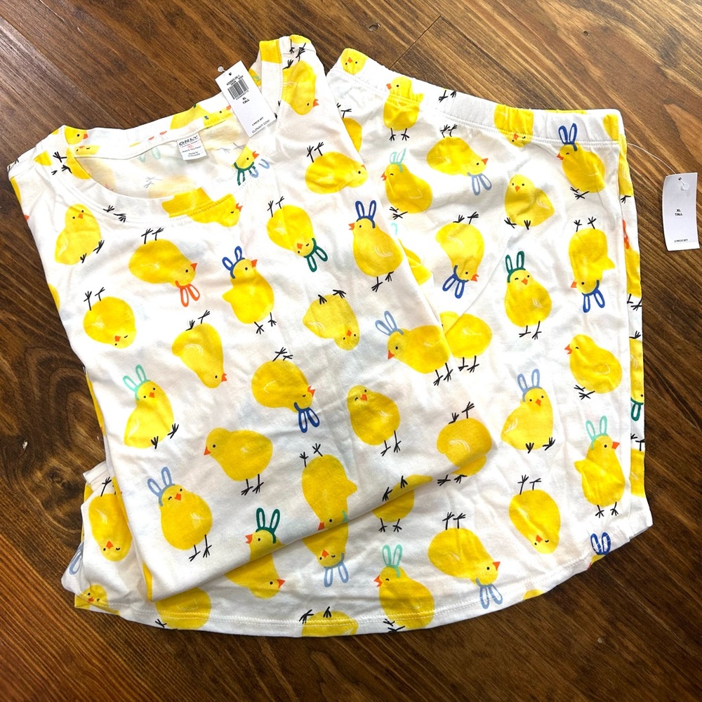 Cute Yellow Chick Print Adult Pajama Set for Easter